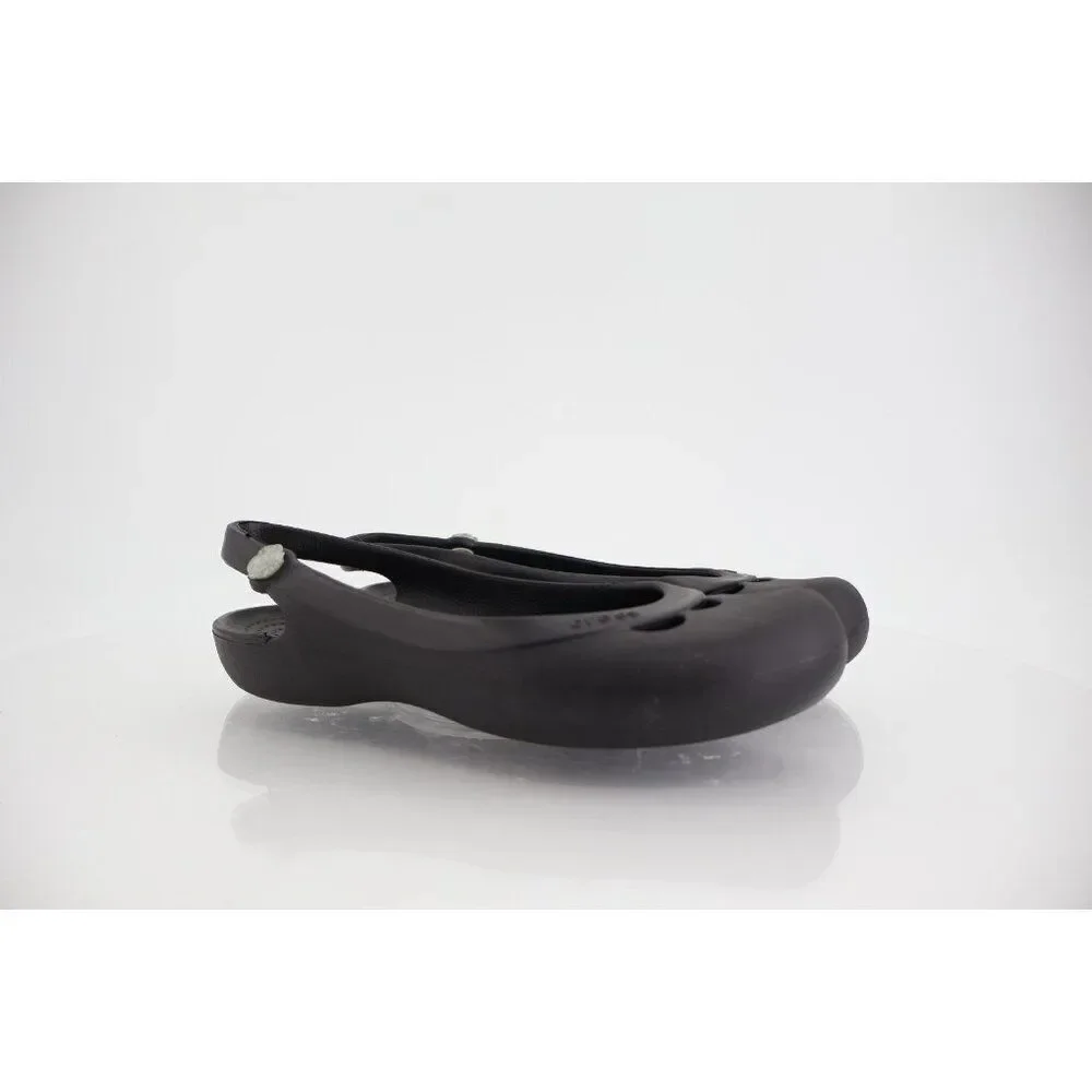 CROCS Women's Jayna Slingback Flats Size 8 Black Rubber Slip On Beach Shoe Comfy